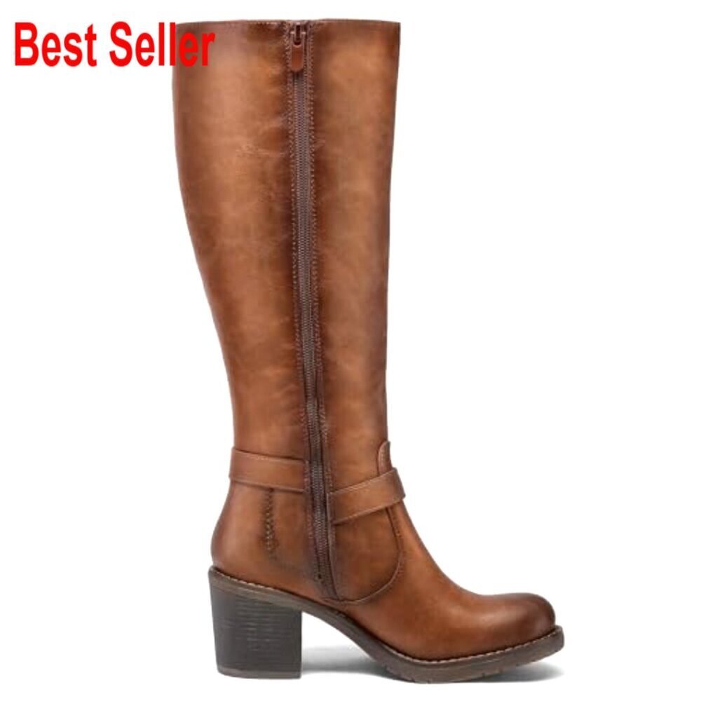 Knee High Block Heel Boots with PU Upper and Memory Foam Insole - Picture 3 of 7